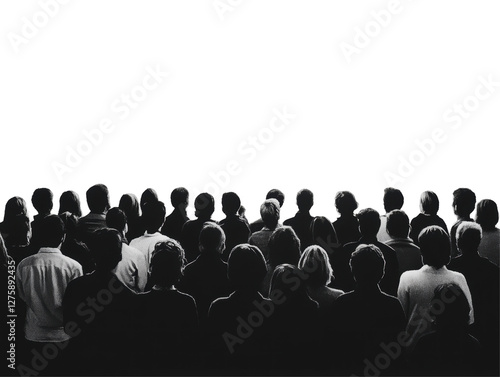 Isolated Silhouette Crowd from Behind in Black and White