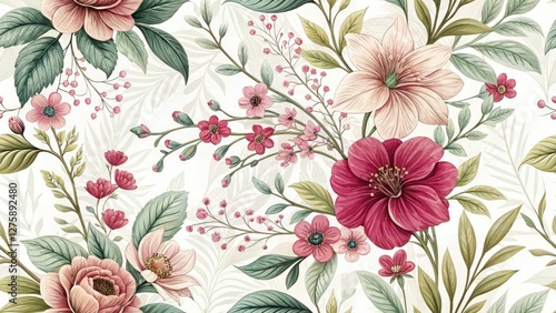 Elegant Organic Floral Pattern Background, Botanical Flower Design, Nature Wallpaper, Floral Texture, Spring Summer Bloom,  Pretty Flower Image,  Floral Art Print