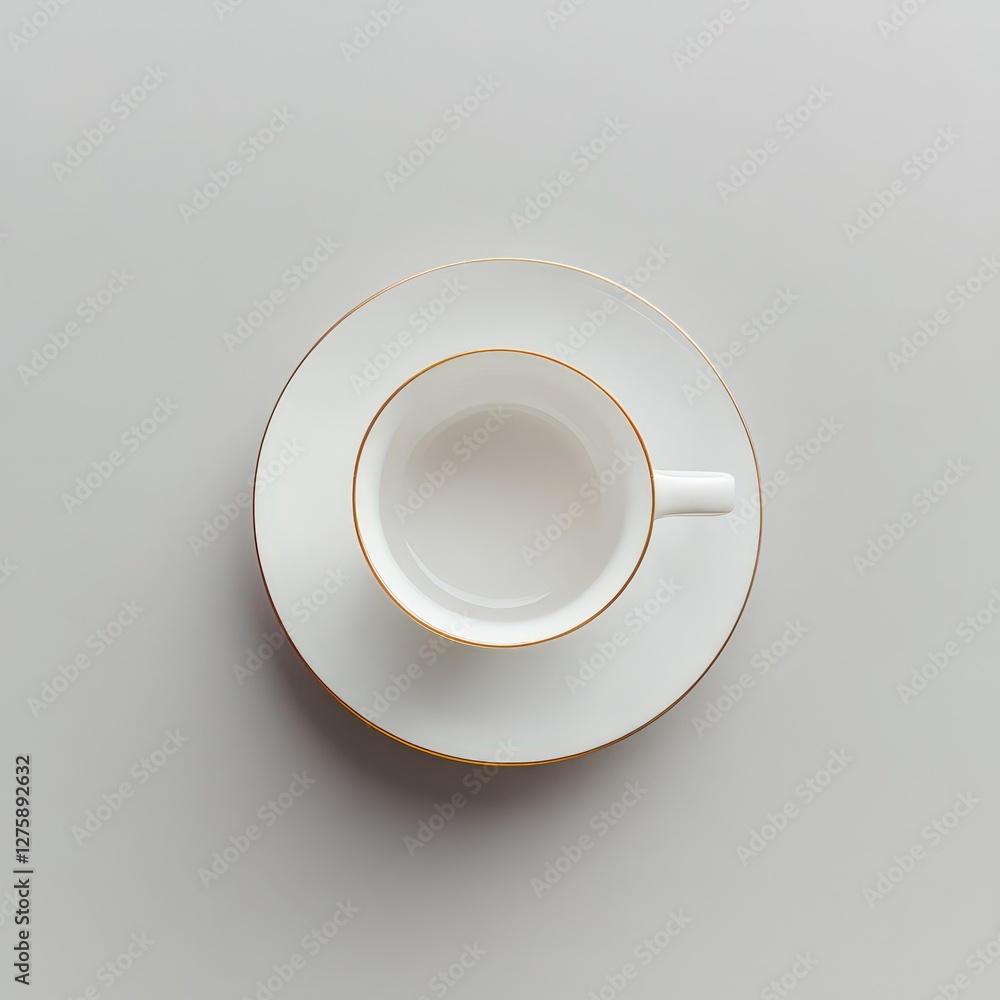 Elegant porcelain cup and saucer set resting on a minimalist surface, daylight ambiance Elegant porcelain cup and saucer set resting on a minimalist surface, daylight ambiance