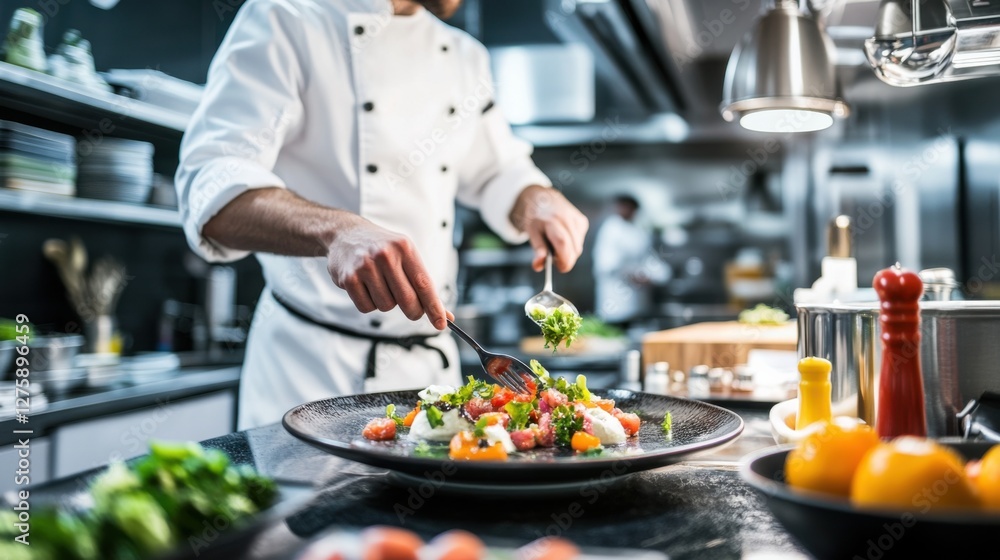 Video generation for a chef preparing a gourmet dish in a high-end restaurant kitchen. Featuring culinary expertise and creativity Video generation for a chef preparing a gourmet dish in a high-end restaurant kitchen. Featuring culinary expertise and creativity