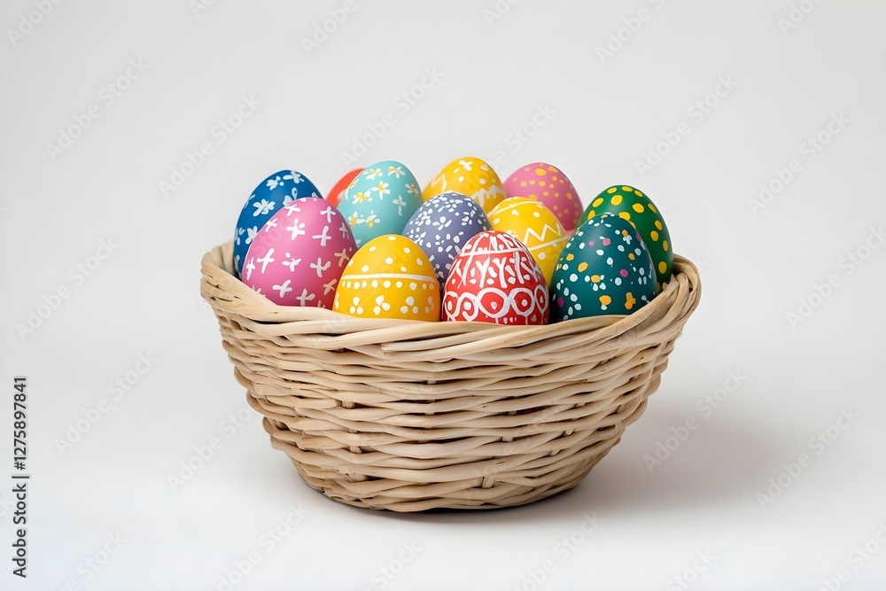 Fototapeta premium A basket filled with colorful Easter eggs 