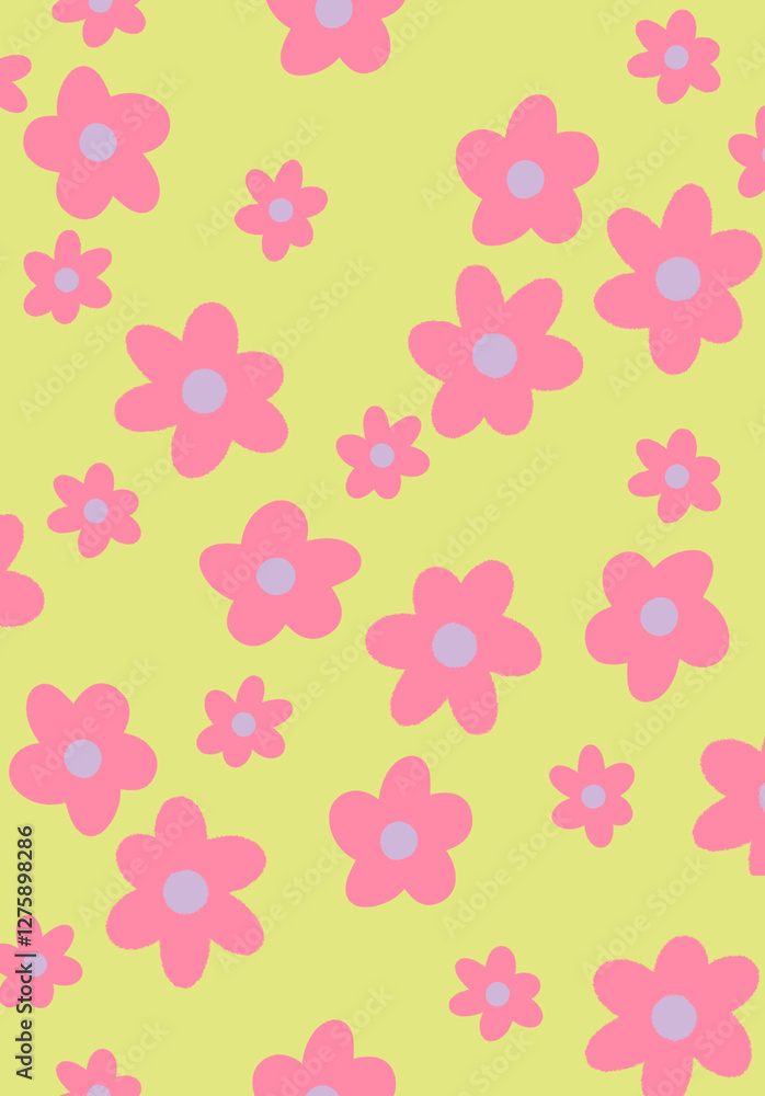 The flowers are arranged in a seemingly random pattern, but there is a sense of balance to the design. The varying sizes and orientations of the flowers create visual interest and prevent the pattern The flowers are arranged in a seemingly random pattern, but there is a sense of balance to the design. The varying sizes and orientations of the flowers create visual interest and prevent the pattern