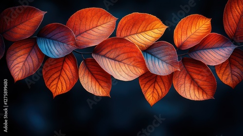 Autumn leaves branch dark background photo