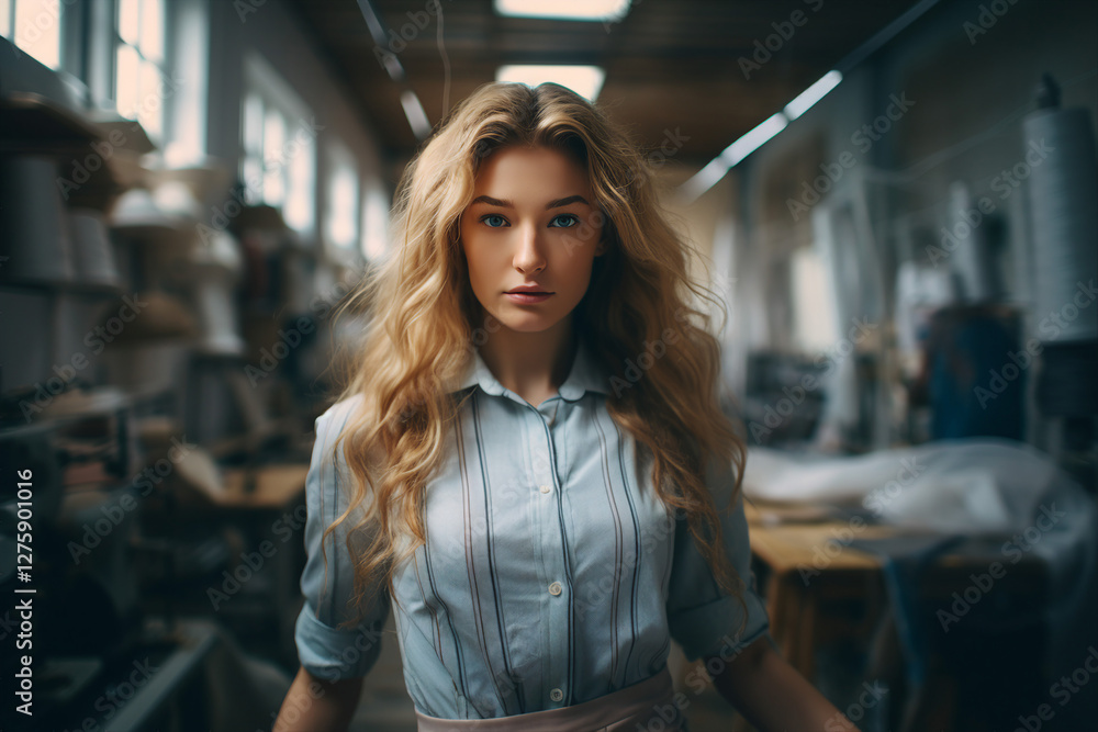 AI generated image of work in a garment industry textile factory sewing clothes AI generated image of work in a garment industry textile factory sewing clothes