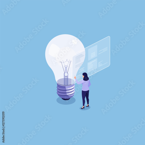Woman Exploring New Ideas with Lightbulb and Digital Interface Concept