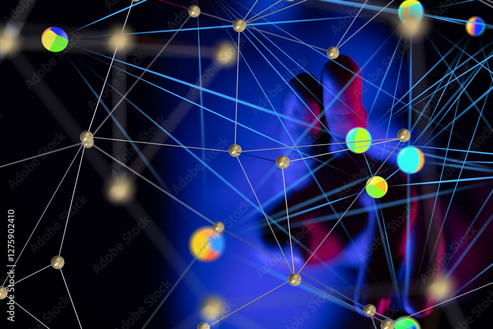 Global network. Blockchain. 3D illustration. Neural networks and artificial intelligence. Abstract Global network. Blockchain. 3D illustration. Neural networks and artificial intelligence. Abstract