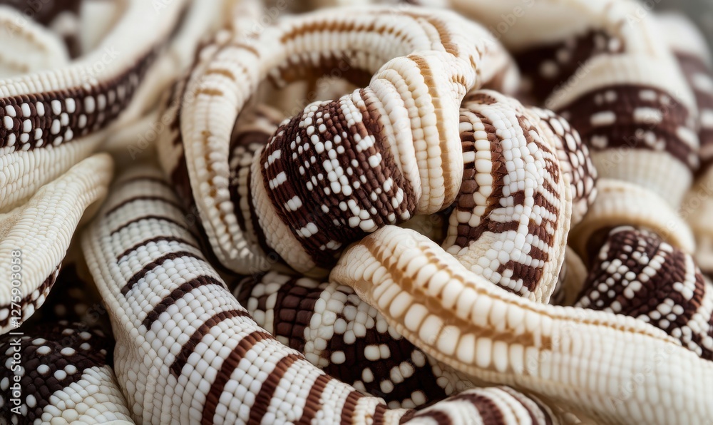 Fototapeta premium Close-up of patterned snakes intertwined, textured detail, macro photography, nature background, wildlife