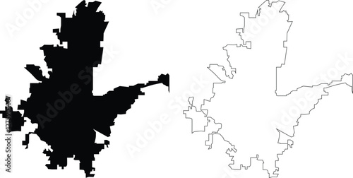 Fort Worth Texas vector map silhouette, outline, contour 