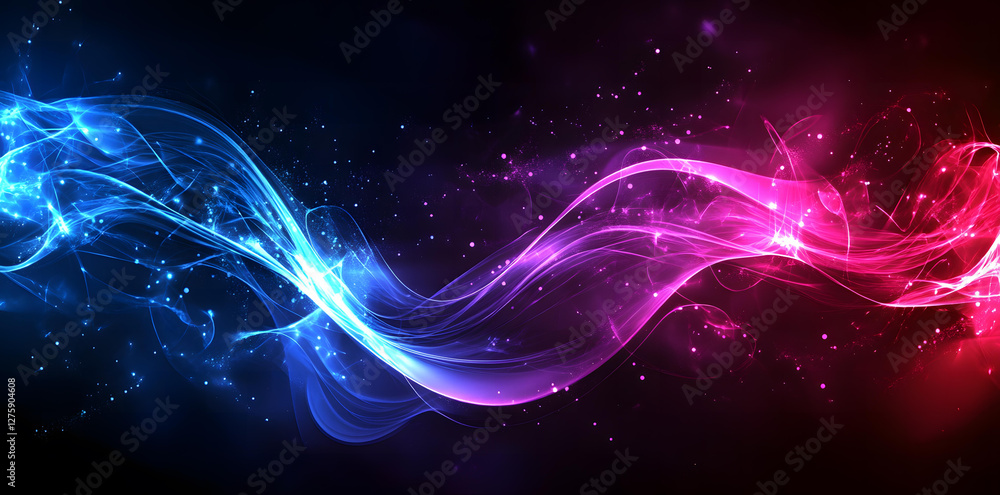 Abstract Blue and Pink Energy Waves with Sparkling Particles Abstract Blue and Pink Energy Waves with Sparkling Particles