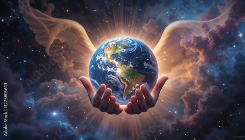 Angelic Hands Gently Holding Earth Celestial Divine Protection