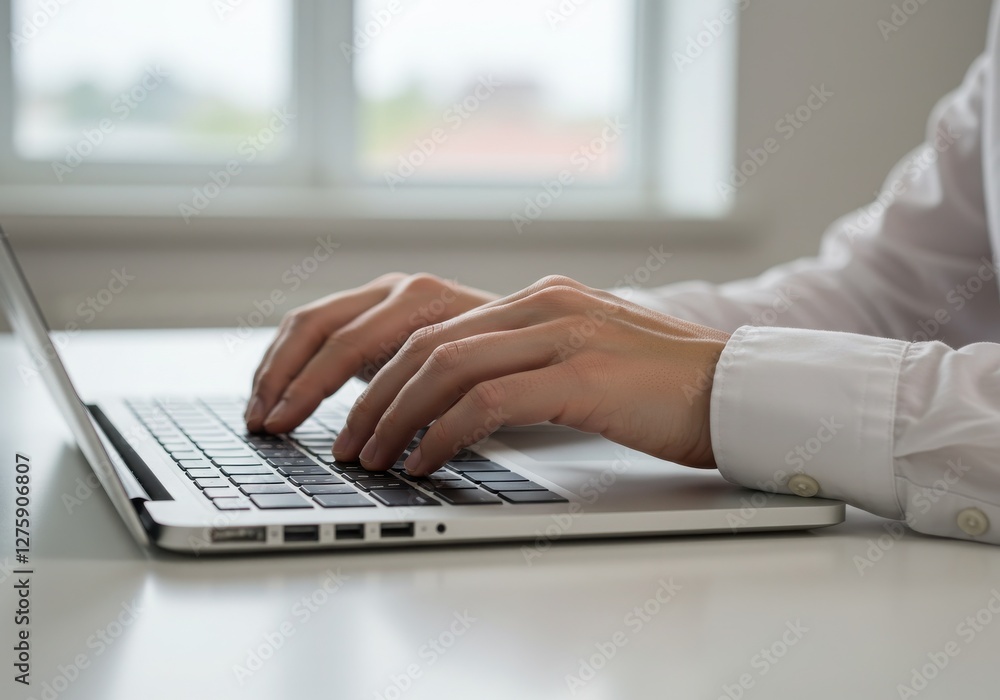 Hands Typing on Laptop Keyboard in Soft Natural Light Hands Typing on Laptop Keyboard in Soft Natural Light