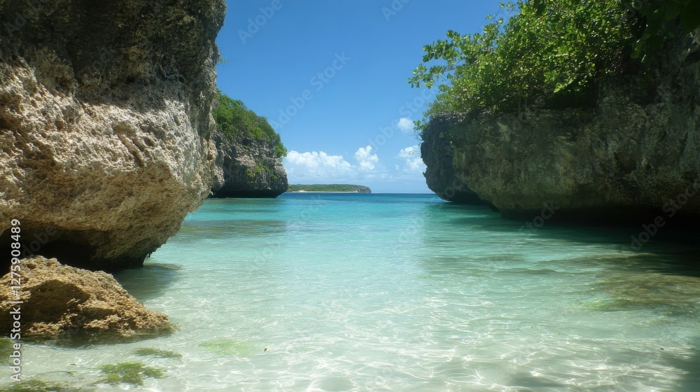 Naklejka premium Anguilla: Happy Bay Beach with Stunning Blue Waters and Lush Green Forest
