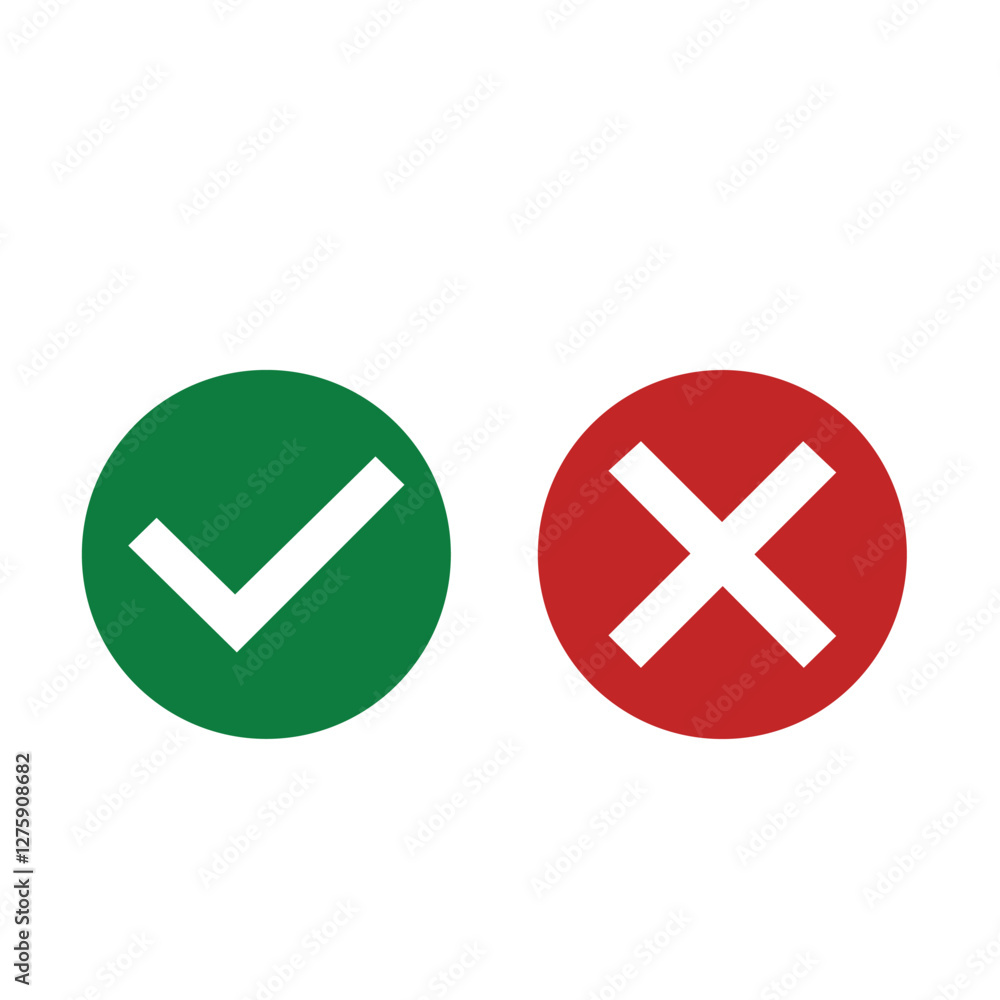 Yes and No, checkmark OK and red X icons, Tick and cross signs Yes and No, checkmark OK and red X icons, Tick and cross signs
