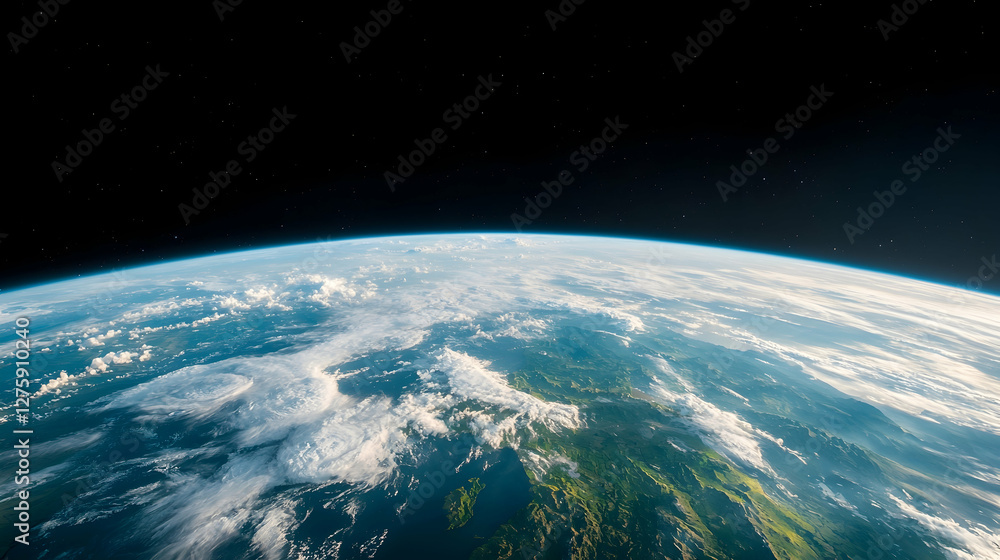 Obraz premium Earthrise view from space, clouds, continents, background stars, environmental use