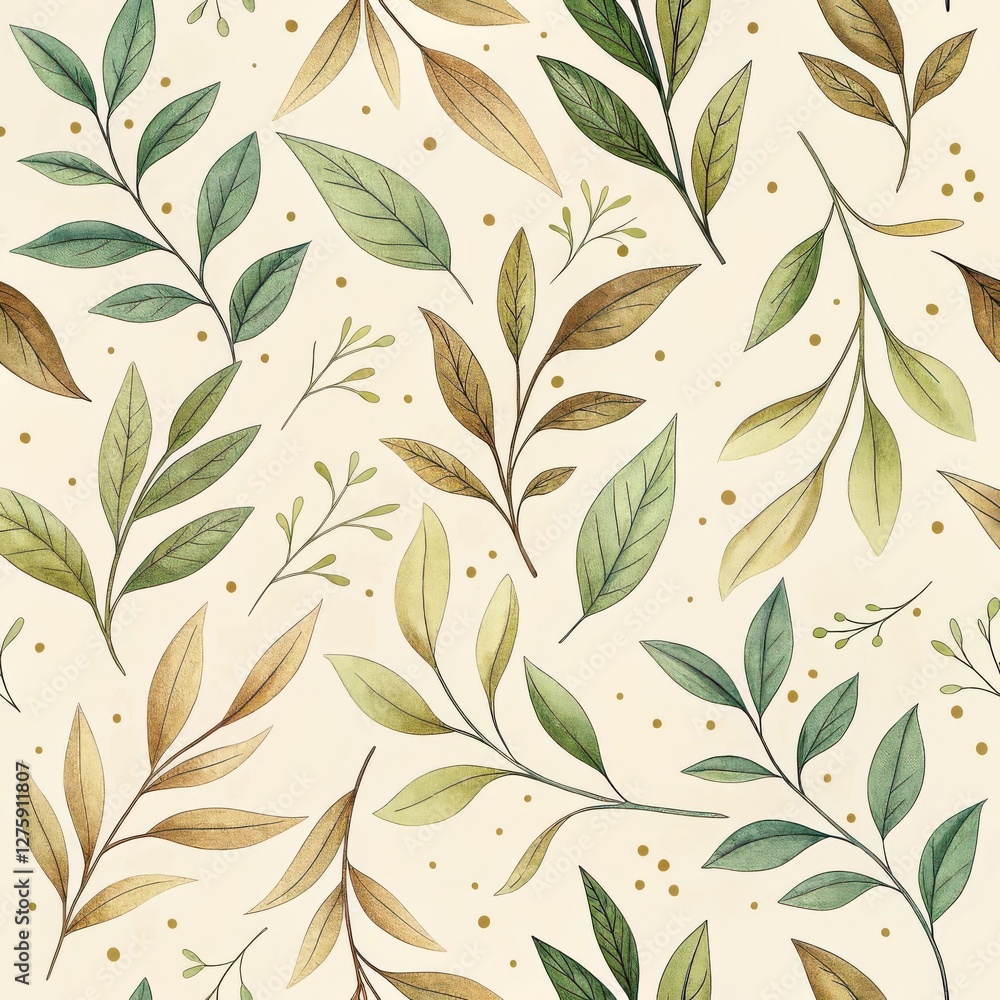 Watercolor Leaf Pattern on Light Background Watercolor Leaf Pattern on Light Background