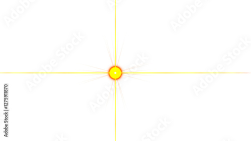 Bright, golden lens flare radiating from a central point on a black background. photo