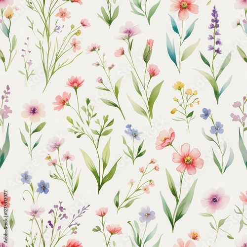 Fototapeta Naklejka Na Ścianę i Meble -  Watercolor Wildflower Meadow