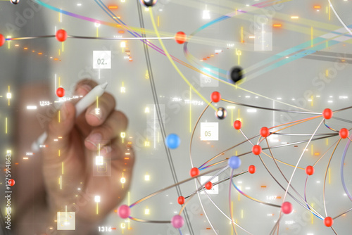 Neural network 3D illustration. Big data and cybersecurity - 3d