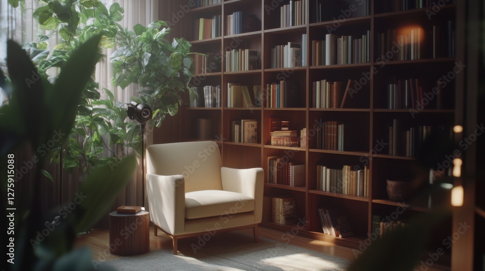 Video generation for a cozy reading nook in a quiet library. Featuring relaxation and knowledge Video generation for a cozy reading nook in a quiet library. Featuring relaxation and knowledge