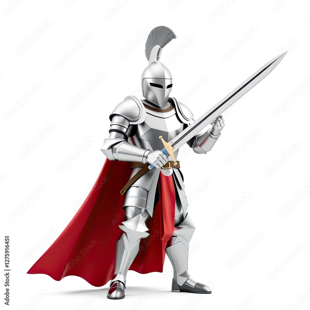 A valiant knight stands ready with his sword and cape A valiant knight stands ready with his sword and cape