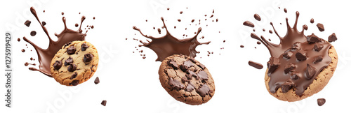 Wallpaper Mural Chocolate Cookies with Splashing Melted Chocolate Isolated on transparent background Torontodigital.ca