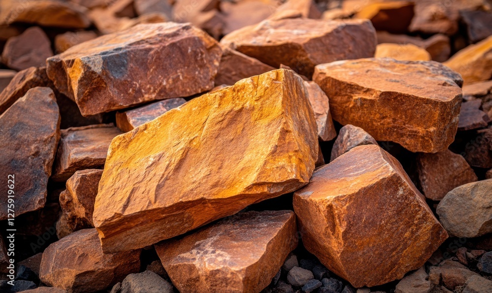 Close-up view of textured orange and brown rocks piled together in a natural setting Close-up view of textured orange and brown rocks piled together in a natural setting