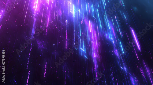Abstract Digital Rain of Purple and Blue Neon Lines Streaming Data and Code