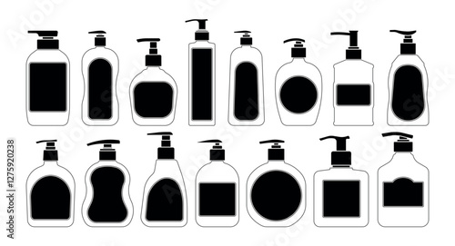 Liquid soap silhouettes shower gel stencils bubble bath templates hand drawn vector objects for beauty apps wellness personal care projects packaging promotional materials