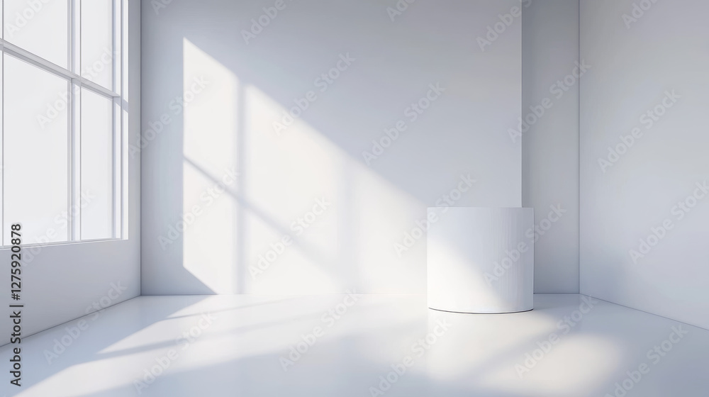 3d white booth stand room with wall for trade event mockup. Empty display corner with podium on floor mock up template. Blank presentation showroom interior set. Isolated exhibit advertising cube area 3d white booth stand room with wall for trade event mockup. Empty display corner with podium on floor mock up template. Blank presentation showroom interior set. Isolated exhibit advertising cube area