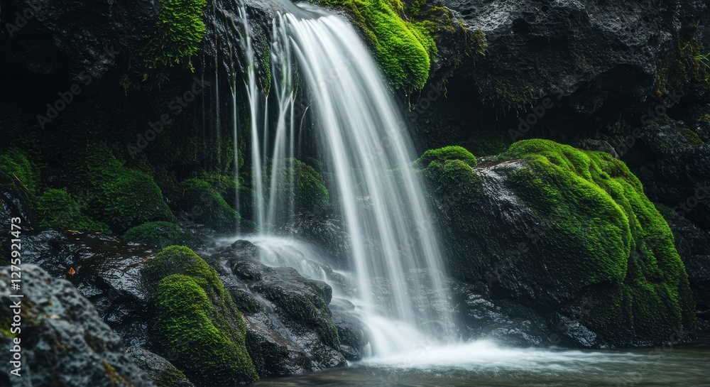 Fototapeta premium Serene Waterfall Cascading Down Mossy Rocks