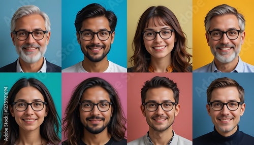 Diverse Group of Smiling People Wearing Glasses Headshots Portraits