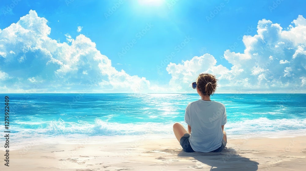 Woman on a beach enjoying the beautiful ocean view. Woman on a beach enjoying the beautiful ocean view.