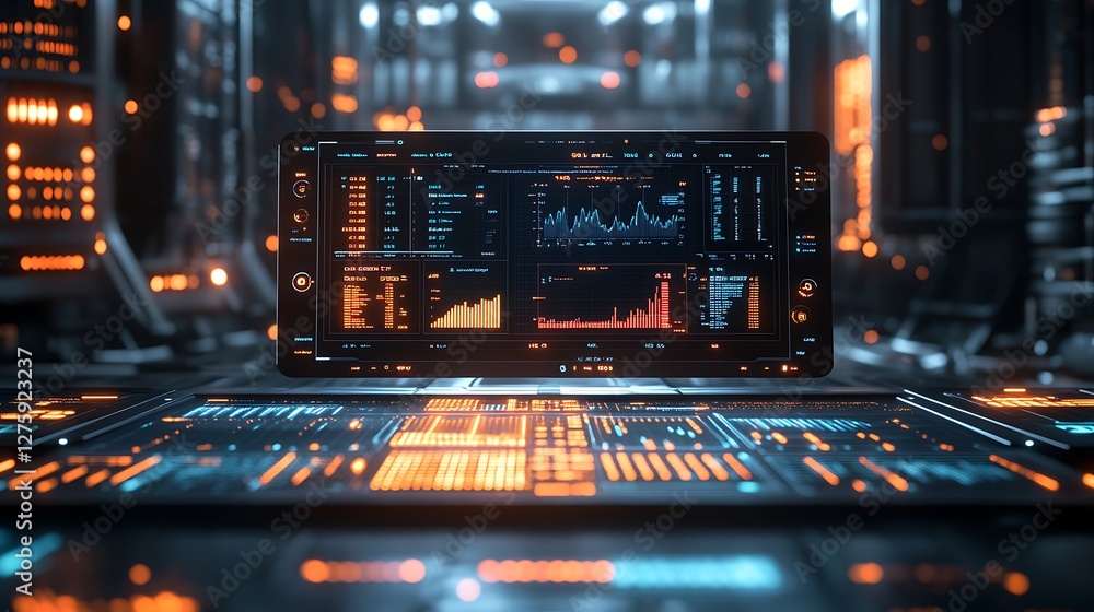 Futuristic digital dashboard showcasing financial data and analytics. Futuristic digital dashboard showcasing financial data and analytics.