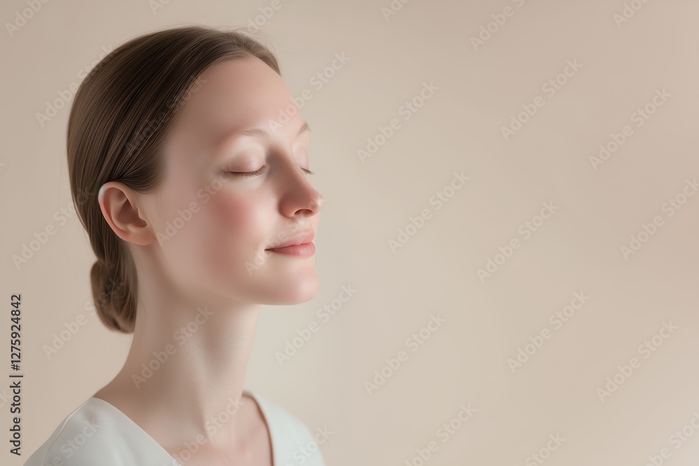 Beautiful young woman with closed eyes enjoying peace and serenity Beautiful young woman with closed eyes enjoying peace and serenity