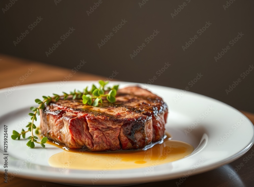 Grilled Beef Steak Presentation, High-Quality Restaurant Food on a Plate
