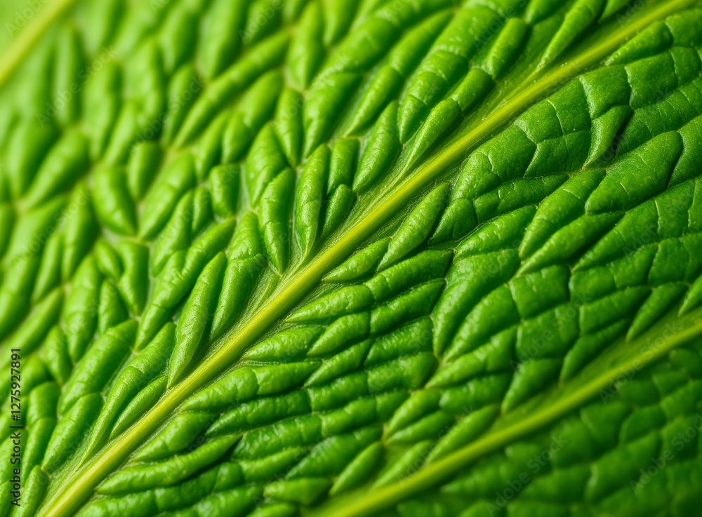 Fototapeta premium Green Leaf Surface Texture Macro Photography Showing Intricate Veins and Details