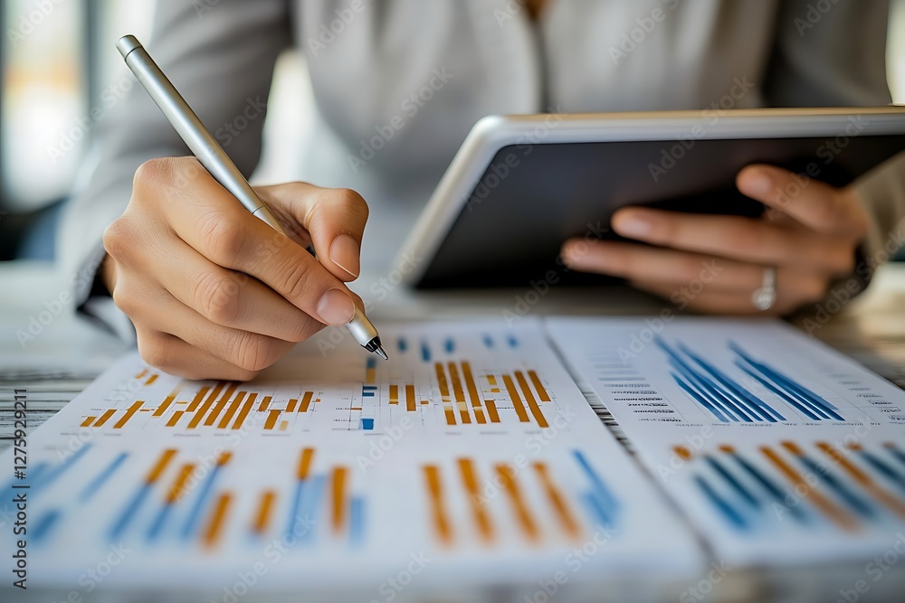 Image of a financial expert analyzing revenue growth trends and statistics. Image of a financial expert analyzing revenue growth trends and statistics.