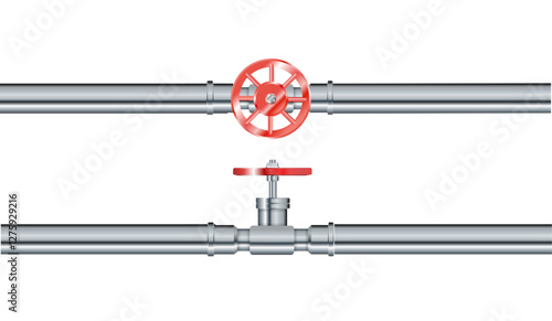 Pipe. Metallic pipes plumbing fittings. Industry pipeline. Vector