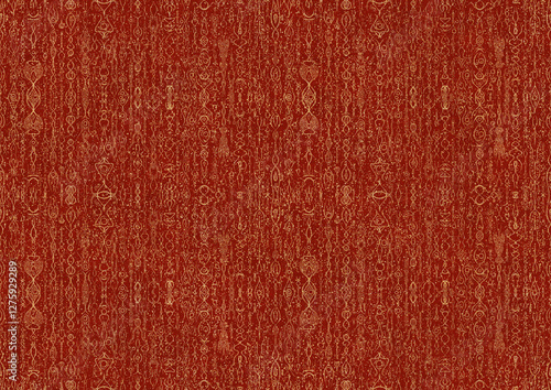Wallpaper Mural Hand-drawn unique abstract symmetrical seamless gold ornament with splatters of golden glitter on a bright red background. Paper texture. Digital artwork, A4. (pattern: p14b) Torontodigital.ca