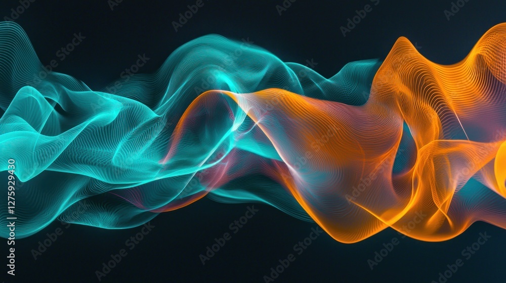 Abstract Teal and Orange Flowing Waves: Digital Art Abstract Teal and Orange Flowing Waves: Digital Art