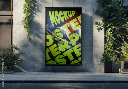 Outdoor poster mockup with a realistic urban advertising display, featuring customizable design for branding and marketing presentations