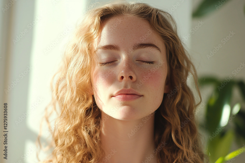 Young woman practicing mindfulness and enjoying mental health benefits in a serene natural setting, Generative AI Young woman practicing mindfulness and enjoying mental health benefits in a serene natural setting, Generative AI