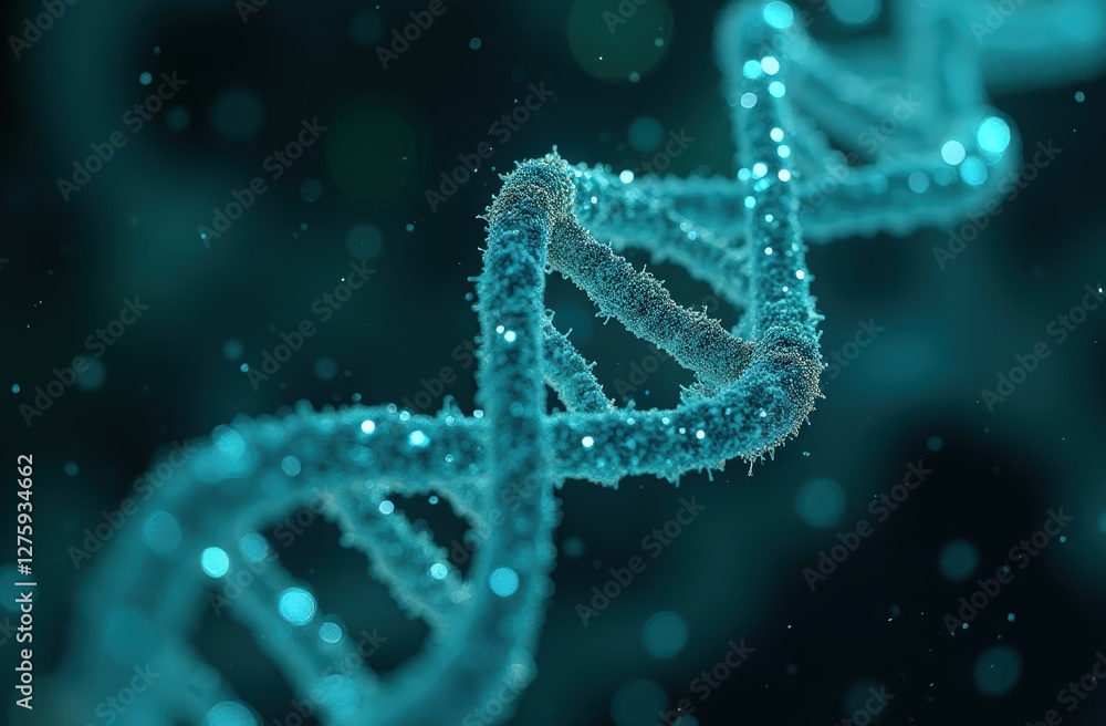 Advanced Biotechnology digital artwork of a futuristic DNA Strand with Glowing Data Particles. Biotech research marketing, medical AI branding, DNA sequencing companies, futuristic medicine visuals Advanced Biotechnology digital artwork of a futuristic DNA Strand with Glowing Data Particles. Biotech research marketing, medical AI branding, DNA sequencing companies, futuristic medicine visuals