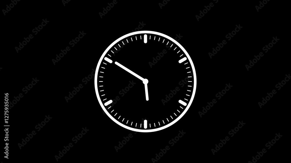 Animated of simple clock isolated on black background, Analog clock animation white color Animated of simple clock isolated on black background, Analog clock animation white color