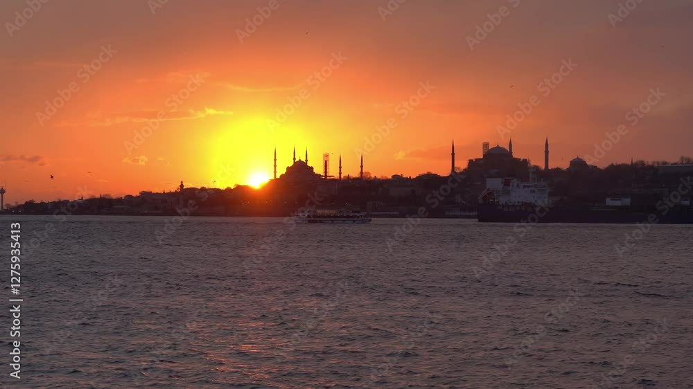 Sunset over the Historical Peninsula as seen from Salacak, Uskudar, Istanbul Sunset over the Historical Peninsula as seen from Salacak, Uskudar, Istanbul