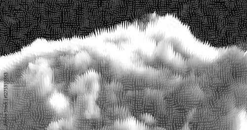 In shades of grey abstract texture created with Gradient flow and 3D structure imitate the movement of liquid or wind. Vibrant colors, volumetric waves and digital noise create a sense of depth and dy