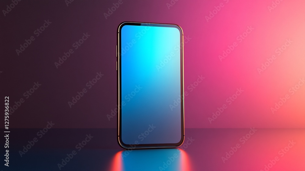 Modern smartphone with blank screen on vibrant background.