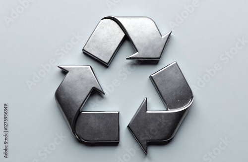 metal recycle symbol on grey background