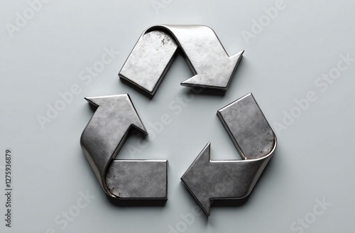 metal recycle symbol on grey background