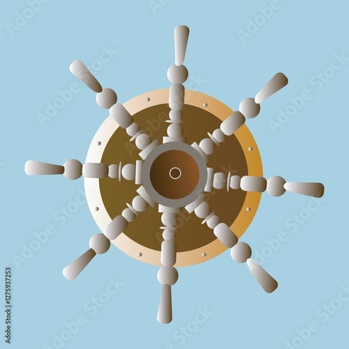 Classic ship wheel in a vintage style on a turquoise background. Ideal for nautical, pirate, or maritime-themed designs.